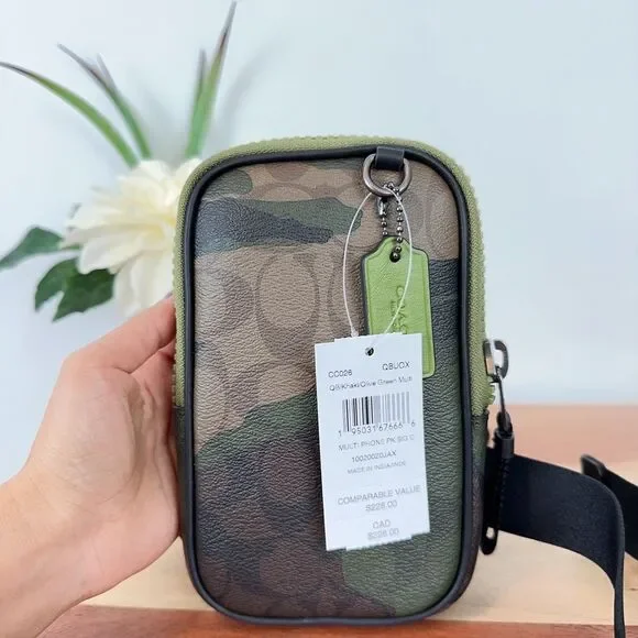 NWT Coach Multifunction Phone Pack In Signature Canvas With Camo Print